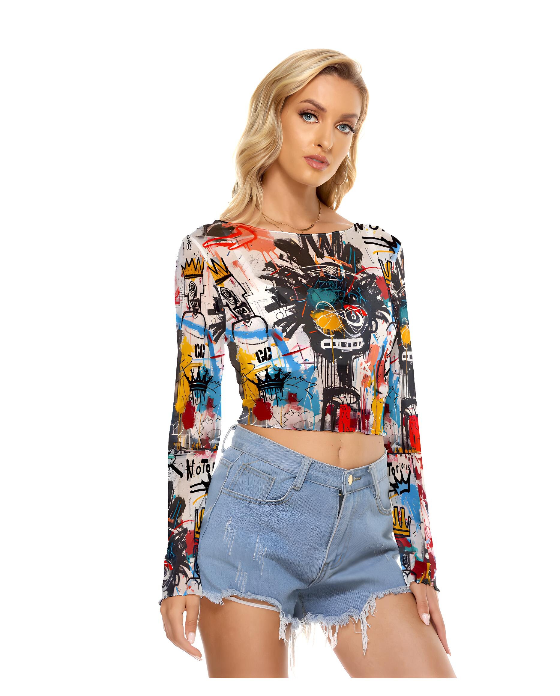 Graffiti Art Mesh Crop Top, Long Sleeve Wearable Art - Etsy