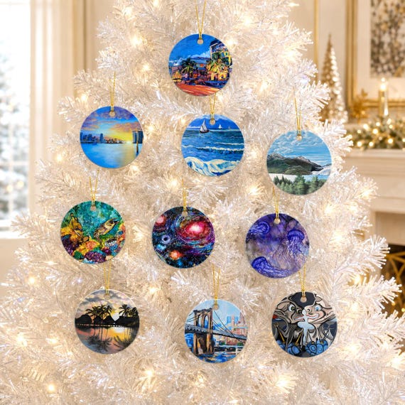 Original Art Ceramic Ornament, Print of Hand-Painted Art, Ocean & Travel Art, Art Lover Stocking Stuffer, Choose Your Favorite Painting