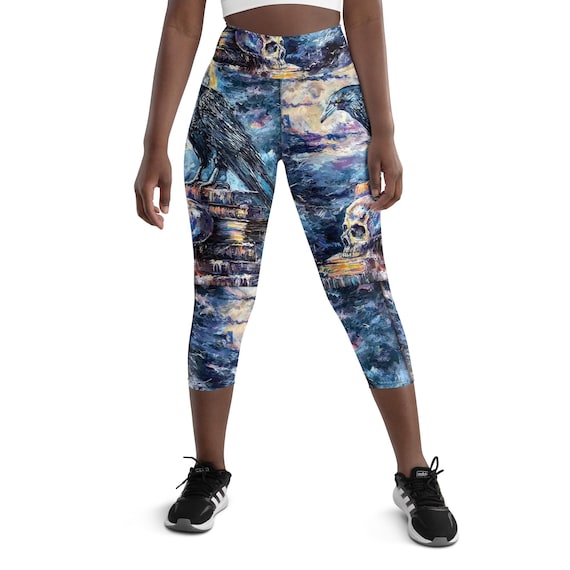Raven Painting Capri Leggings: Edgar Allan Poe Spooky Art Yoga Pants