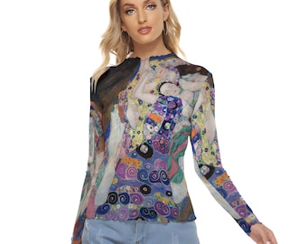 Gustav Klimt Mesh Top, Women&#39;s Long Sleeve Mesh Top, Long Sleeves, Wearable Art, Masters The Virgin Painting Art Outfit