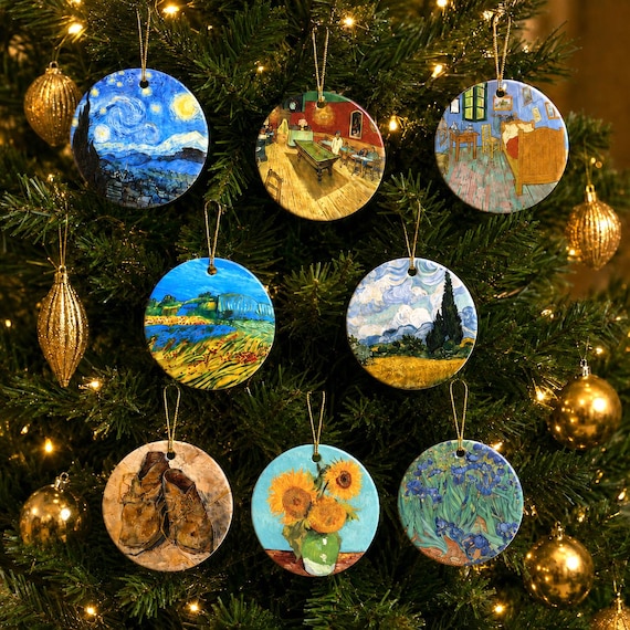 Van Gogh Ceramic Ornament, Starry Night Irises Bedroom Art, Famous Painting Christmas Ornament, Art Lover Stocking Stuffer