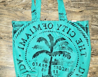 Türkisfarbene Miami-Schacht-Einkaufstasche, Original Kunst gedruckt haltbare Tasche, Florida Abflussabdeckung, einzigartige Straßenkunst