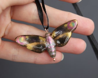 Dark Butterfly Pendant Butterfly Necklace Animal Totem Pendant Choker Gift For Insect Lover Polymer Clay Cute Butterfly Pendant