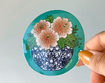 Peony 3" Vinyl Circle Sticker