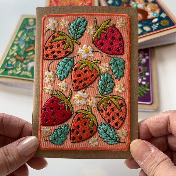 Strawberries Embroidery Pocket Notebook