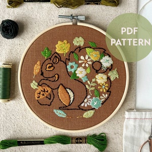 Squirrel Embroidery PDF Pattern Digital Download