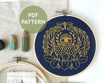 Lotus Embroidery PDF Pattern Digital Download