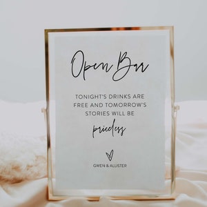 GWEN Open Bar Wedding Sign Minimalist Printable Reception Decor Instant Download | Editable Digital Template | G400-10