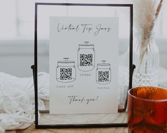SHAY | Triple Virtual Tip Jar Sign Cash Donation QR Code Instant Download Minimalist Wedding Payment | Editable Digital Template | S200-1