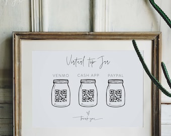 GWEN Triple Virtual Tip Jar Sign Cash Donation QR Code Instant Download Minimalist Wedding Bar Payment | Editable Digital Template | G400-15