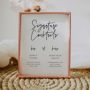GWEN Signature Cocktails Wedding Bar Drink Menu Party Reception Minimalist Printable Decor | Editable Digital Template | G400-9