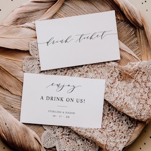 Boleto de bebida STERLING, ficha minimalista para bar de bodas, tarjeta moderna con bebida gratis para bodas, decoración de recepción imprimible DIY, plantilla digital editable