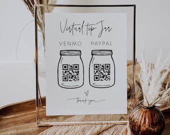 GWEN Double Virtual Tip Jar Sign Cash Donation QR Code Instant Download Minimalist Wedding Bar Payment | Editable Digital Template | G400-4