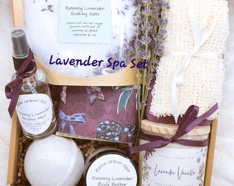 Lavender Spa Gift Set: Soy Candle, Bath Salts & Body Butter/ Self Care/ Birthday Gift