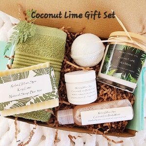 Coconut Lime Verbena/ Spa Gift Set for Women/ Bath And Body Gift Box/ Self Care Gifts for Her/ Natural Bath Gift Set/ Spa Gift Basket