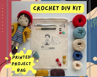 Crochet Kit Willy with Colorful Printed Pattern and Special Project Bag, Amigurumi Kit, Diy Kit, Crochet Toy Kit, Crochet Boy Kit