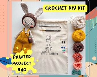 Crochet Kit Nova with Colorful Printed Pattern and Special Project Bag, Amigurumi Kit, Diy Kit, Crochet Toy Kit, Crochet Bunny Kit