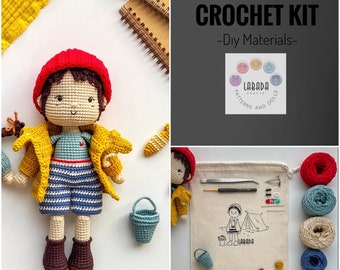 Kit au crochet Willy avec motif imprimé coloré et sac pour projet spécial, kit amigurumi, kit de bricolage, kit de jouets au crochet, kit au crochet pour garçon