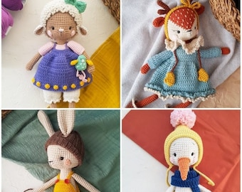 Bundle 4 in 1 Amigurumi Animal Patterns, Crochet Rabbit Pattern, Crochet Deer Pattern, Crochet Sheep Pattern, Crochet Stork Pattern