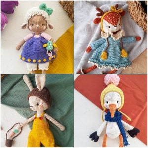 Bündel 4 in 1 Amigurumi Tieranleitungen, Häkelkaninchen-Muster, Reh-Muster, Häkelschaf-Muster, Storch-Muster