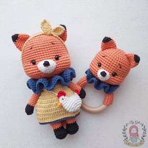 Modello in peluche con volpe, Modello con volpe, Massaggiagengive per bambini, Sonaglio per bambini, Modello Amigurumi, Modelli di animali all'uncinetto, Animali all'uncinetto, Modello di peluche
