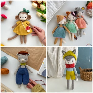 Bündel 4 in 1 Amigurumi Tieranleitungen, Katzen häkeln, Affen häkeln, Wolf häkeln, Nashorn häkeln