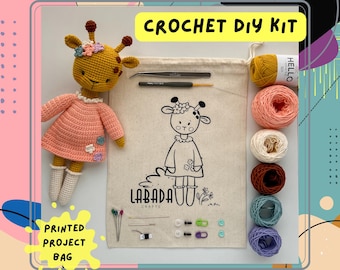 Crochet Kit Labadacrafts Giraffe with Printed Pattern, Amigurumi Giraffe Diy Kit, Crochet Diy Kit, Crochet Soft Toy Diy Kit Baby Shower Gift