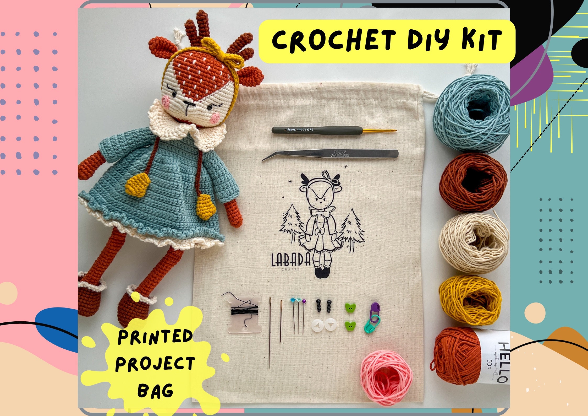 Crochet Kit Labadacrafts Deer Venus with Printed Pattern, Amigurumi Kit, Diy Kit, Crochet Toy Kit, New Year Gift, Christmas Deer Kit