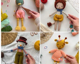 Bundle 4 in 1 Amigurumi Animal Patterns, Crochet Lion Pattern, Crochet Giraffe Pattern, Crochet Duck Pattern, Crochet Snowman Pattern