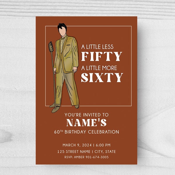 Elvis Presley Party Invitation, Elvis Gold Suit, Elvis Themed Party, 60th, 50th, Milestone Birthday, Retirement Party, Surprise Party