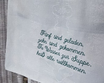 nostalgisches Geschirrtuch - bestickt, Aussteuer, Geschirrtuch, Aussteuer Textilien, Stickerei, Halbleinen, Leinen, personalisiert, Geschenk