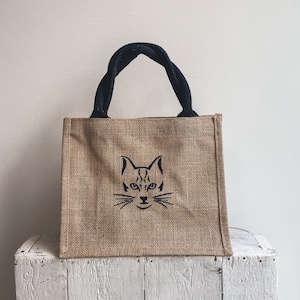Jute Tasche, kleine Tasche, bestickt, Katze, personalisierte Geschenke