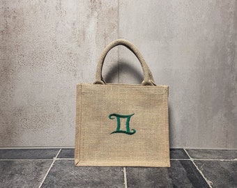 Jute Tasche / klein / Sternzeichen / Zwilling / Geschenk