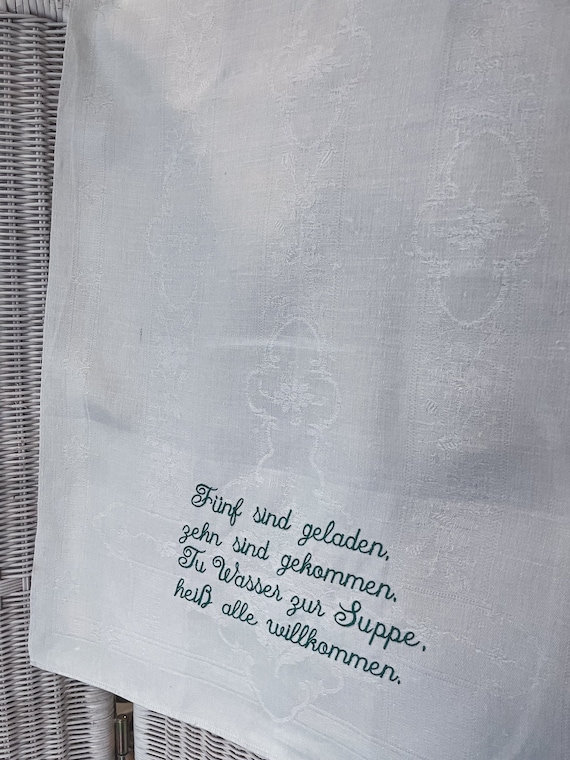 nostalgisches Geschirrtuch - bestickt, Aussteuer, Geschirrtuch, Aussteuer Textilien, Stickerei, Halbleinen, Leinen, personalisiert, Geschenk
