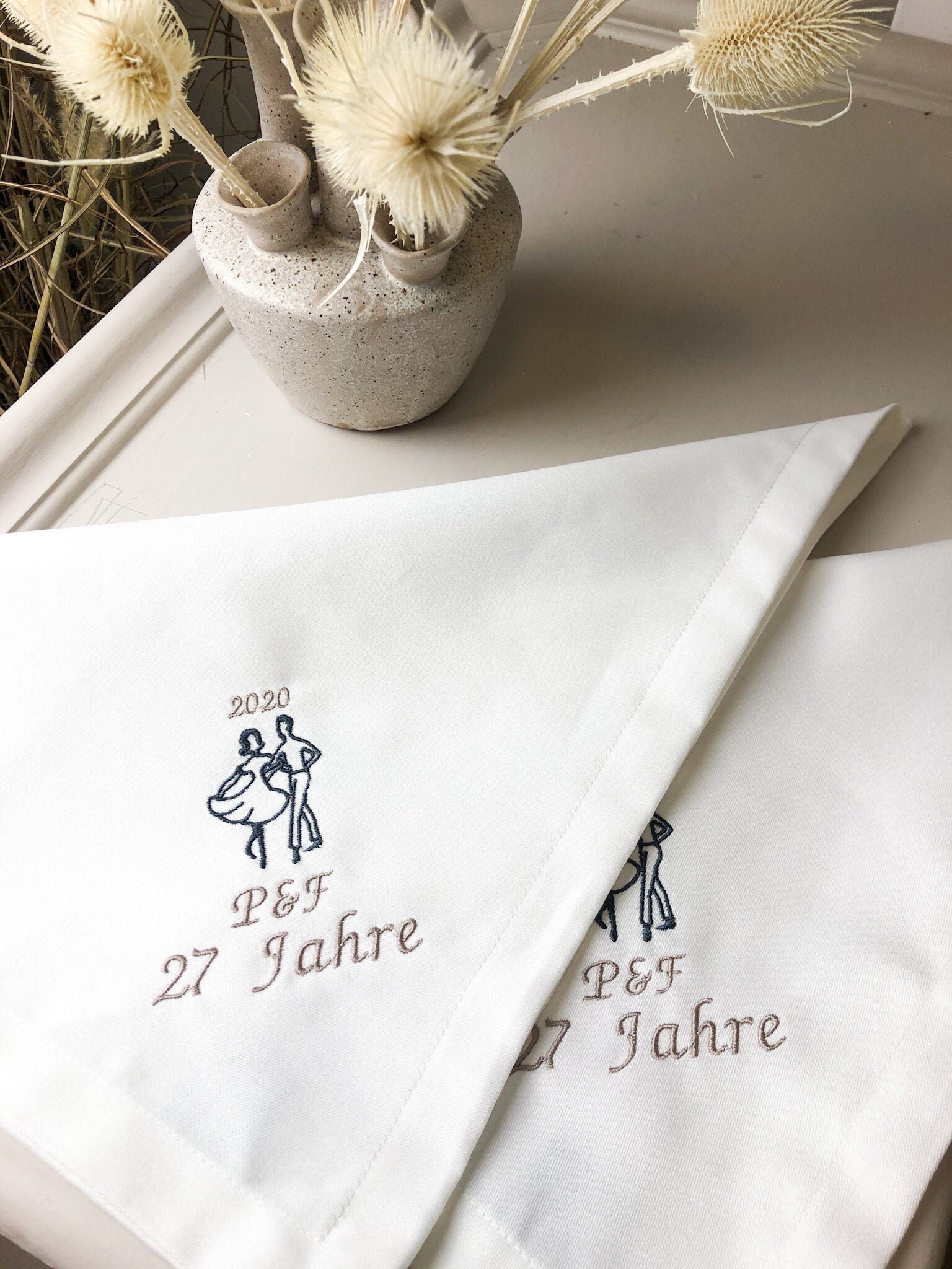 Serviette en Tissu Brodé, Mariage, Cadeaux Personnalisés, Décoration de Table