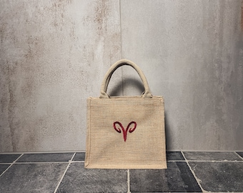 Jute Tasche / klein / Sternzeichen / Widder / Geschenk