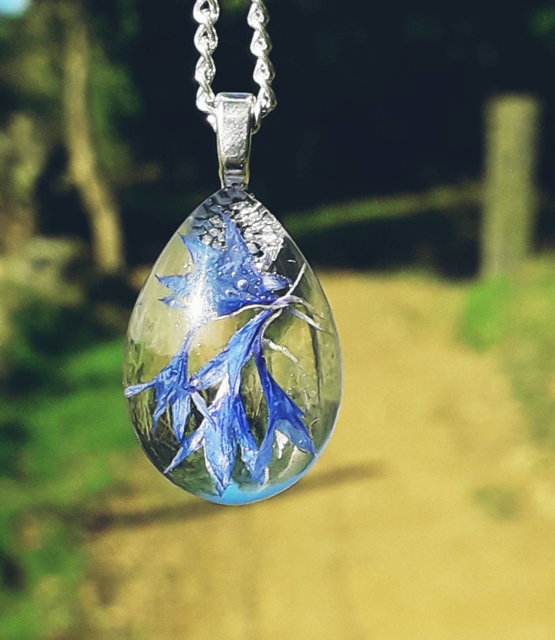 Blue Cornflower Necklace Real Flower Necklace Plant Resin Etsy UK