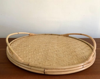 Large bamboo tray 1960, boho serving tray, vintage boho accessory, table center decoration, women's gift, Mother's Day