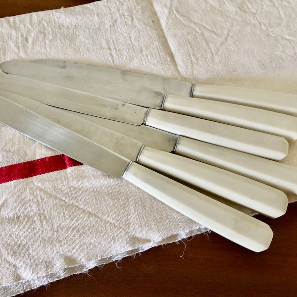 Ménagère 6 couteaux Inox, couteaux manches résine, set de couteaux anciens, vaisselle vintage, table française, décoration classique chic