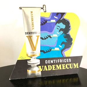 Placa publicitaria de pasta de dientes Vademecum, cartel de decoración retro, maquillaje de salud peinado, publicidad de farmacia 1950 1960, regalo vintage