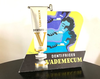 Vademecum toothpaste advertising plaque, retro decoration poster, hairstyle health makeup, pharmacy advertising 1950 1960, vintage gift