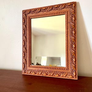 Rectangular wooden mirror, antique classic mirror, vintage brown mirror, bedroom office decoration, oak leaves beads