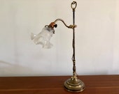 Old opal flower lamp, antique desk lamp, gold adjustable lamp, tulip brass light, chic classic decoration, retro gift