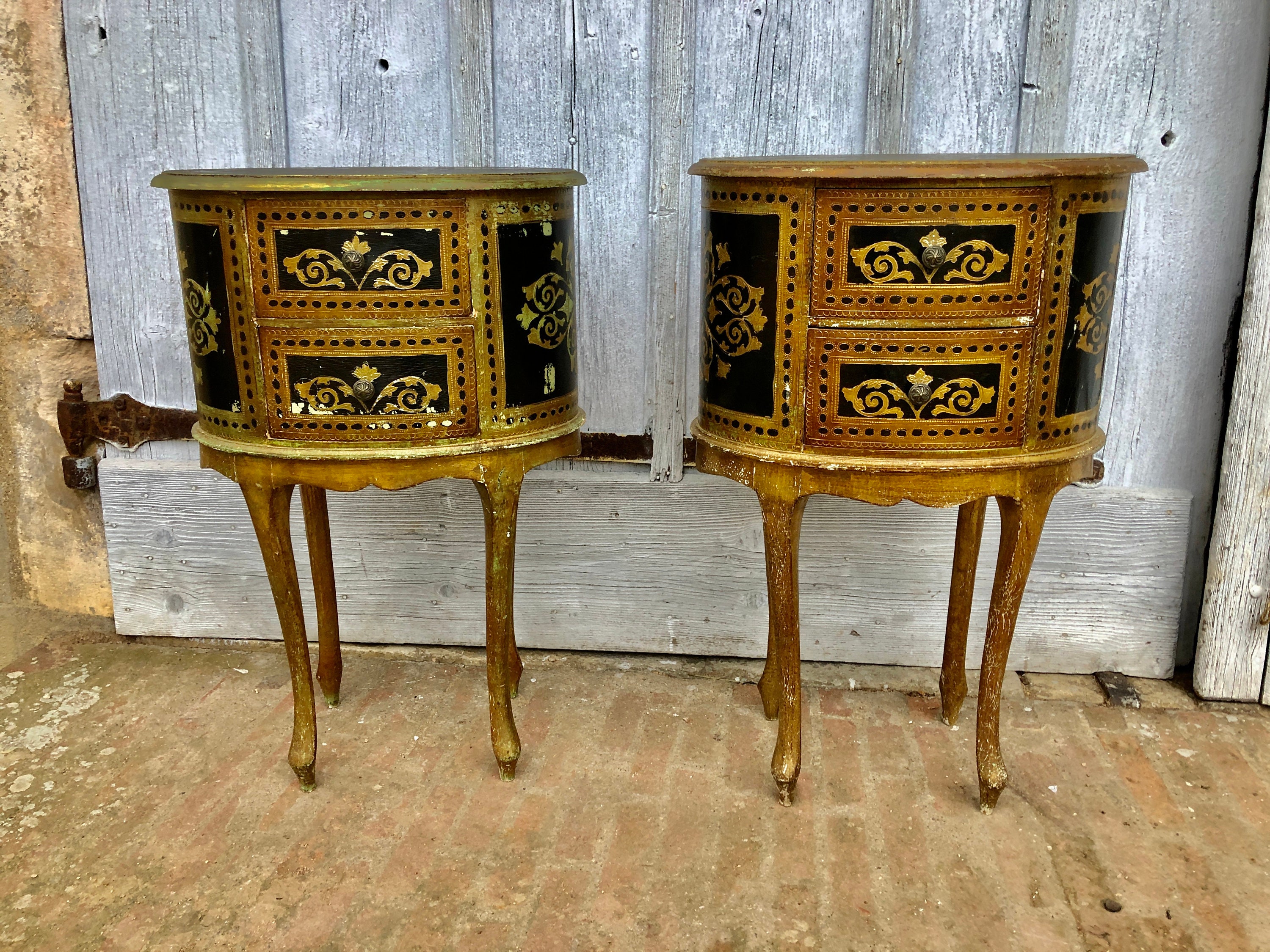 Paire de Chevets Florentins 1960, Antiquité Italienne, Décoration Chambre, Classique Chic, Tiroir Co