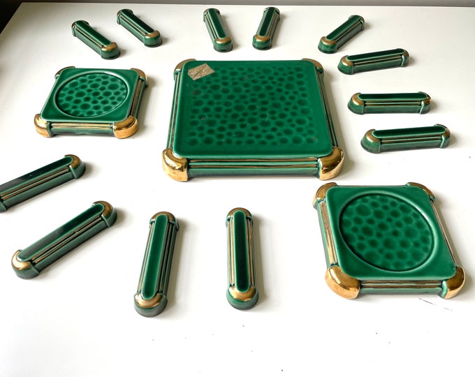Art Deco Table Set Green and Gold Ceramic 1930 Poetlaval Etsy