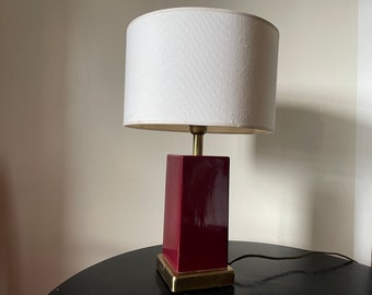 Burgundy ceramic lamp base, designer chrome light fixture, gold and red lamp, contemporary desk lamp, modern decorative accessory