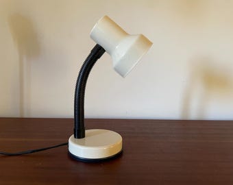 小型フレキシブルデスクランプ、ベージュと黒のアクセントランプ、ベッドサイドランプ、小さなギフト、ヴィンテージ照明器具、レトロなヘッドライトランプ