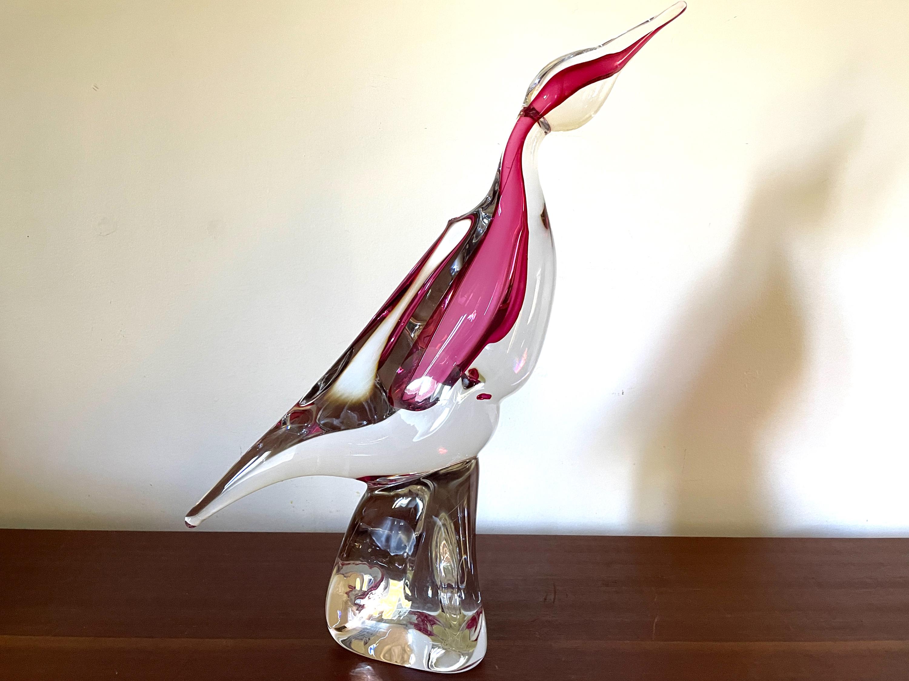 薄いピンクの鳥のガラス置物　ベネチアングラス　ムラーノmurano イタリア 大きなピンクの鳥のムラーノガラス、手作りコレクション、装飾