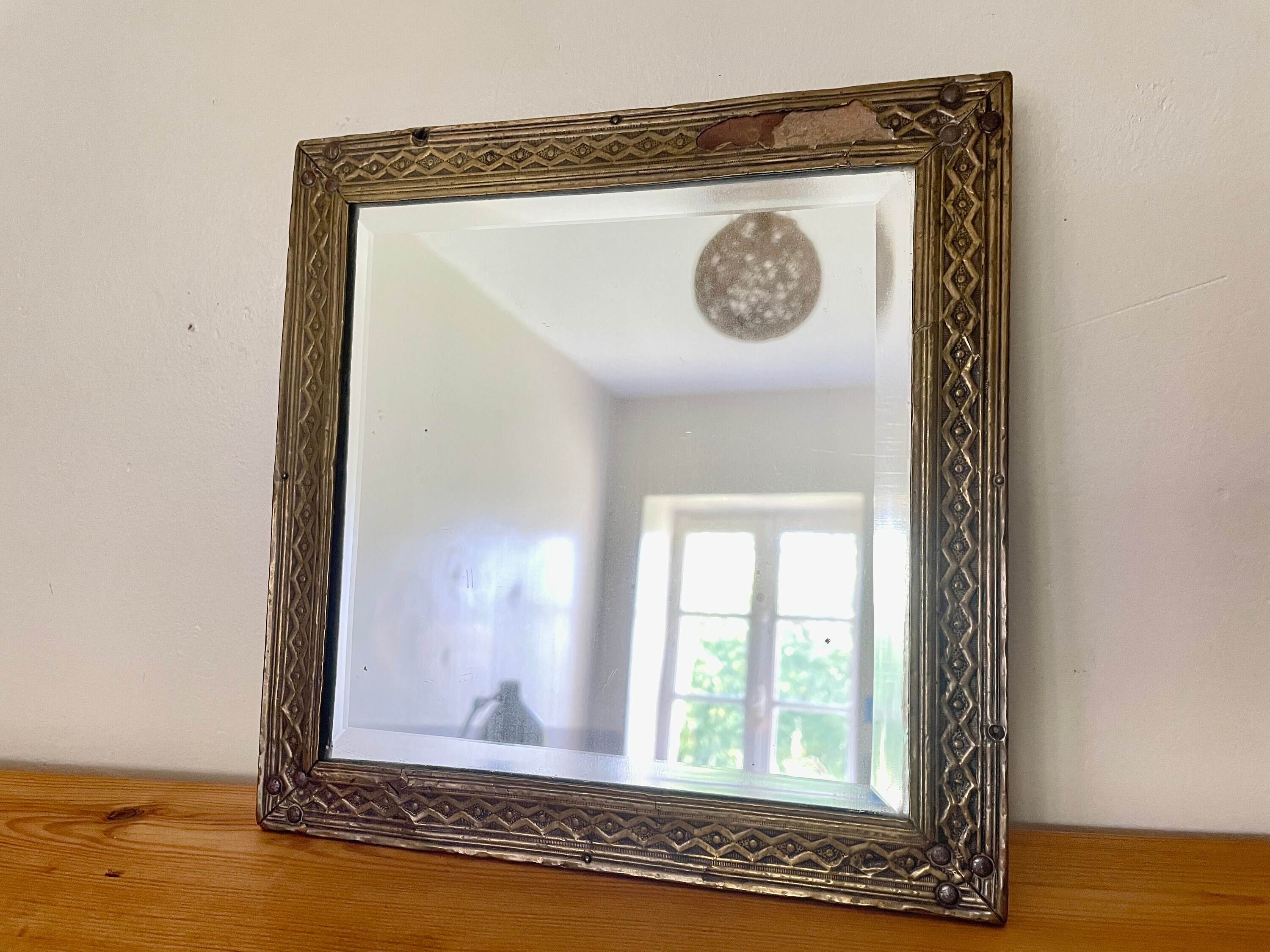 Old square mirror, Moroccan brass mirror, small mirror, decorative accessory, boho boho decoration, 1960 60, handmade crafts