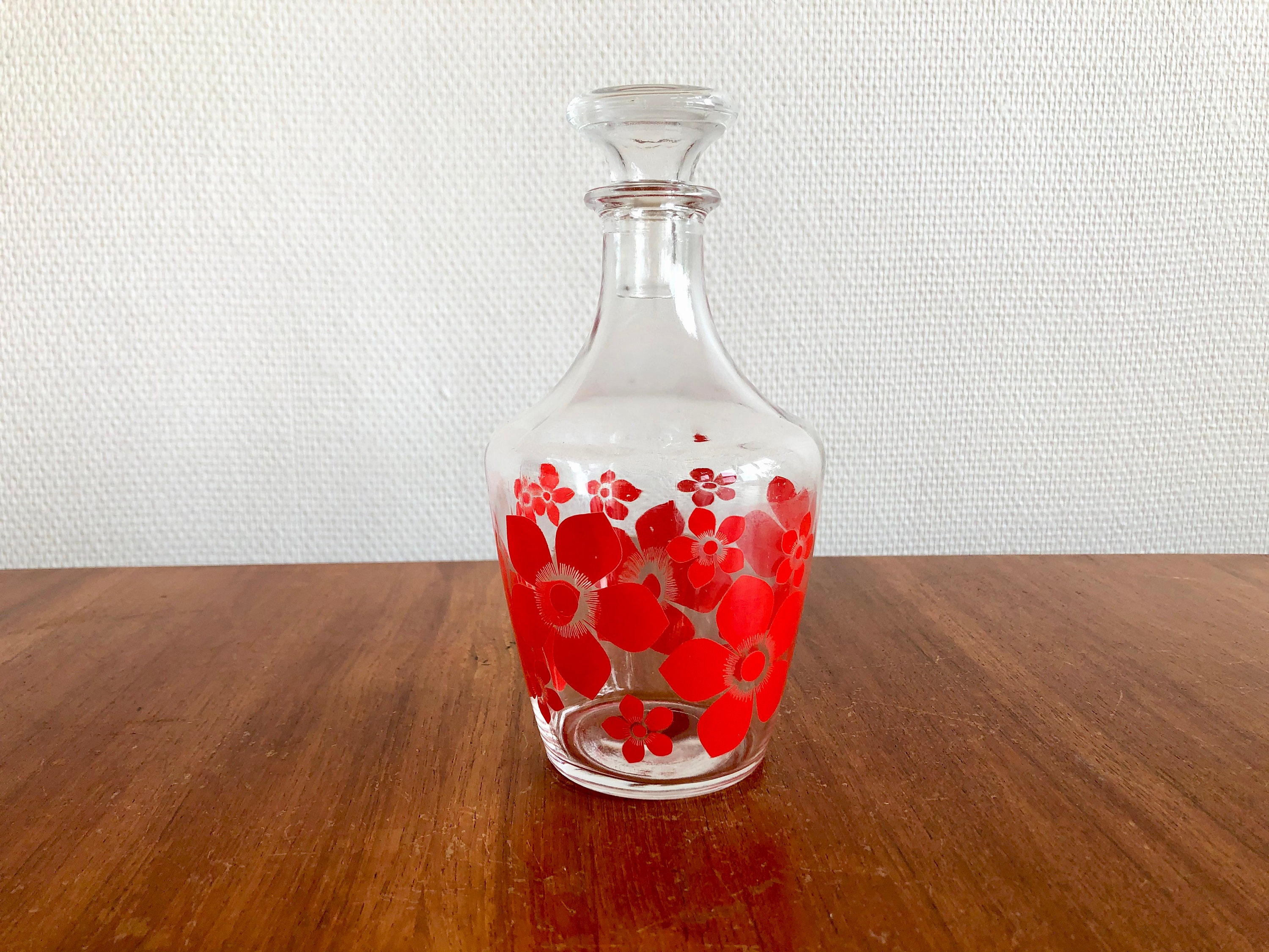 Carafe Vintage Rouge, Carafe à Décanter, Flacon Ancien, Bouteille Rétro, 1950 50 Mid Century, Parfum